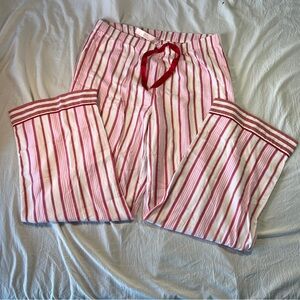 Victoria’s Secret Pajama Pants Sz Large Pink Red Gold Stripe flannel NEW w/Tags